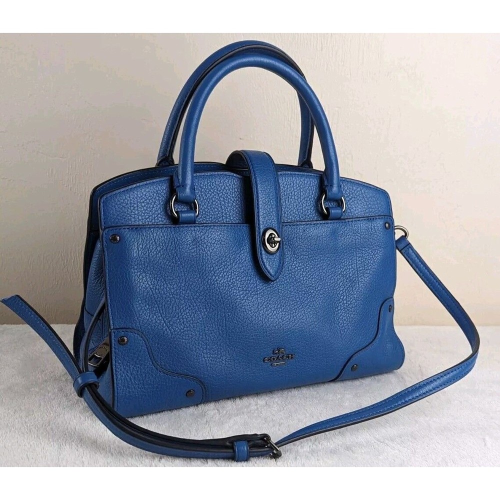 Coach Mixed Leather Mercer 24 Satchel DK/Lapis Handbag Beautiful Blue Vintage